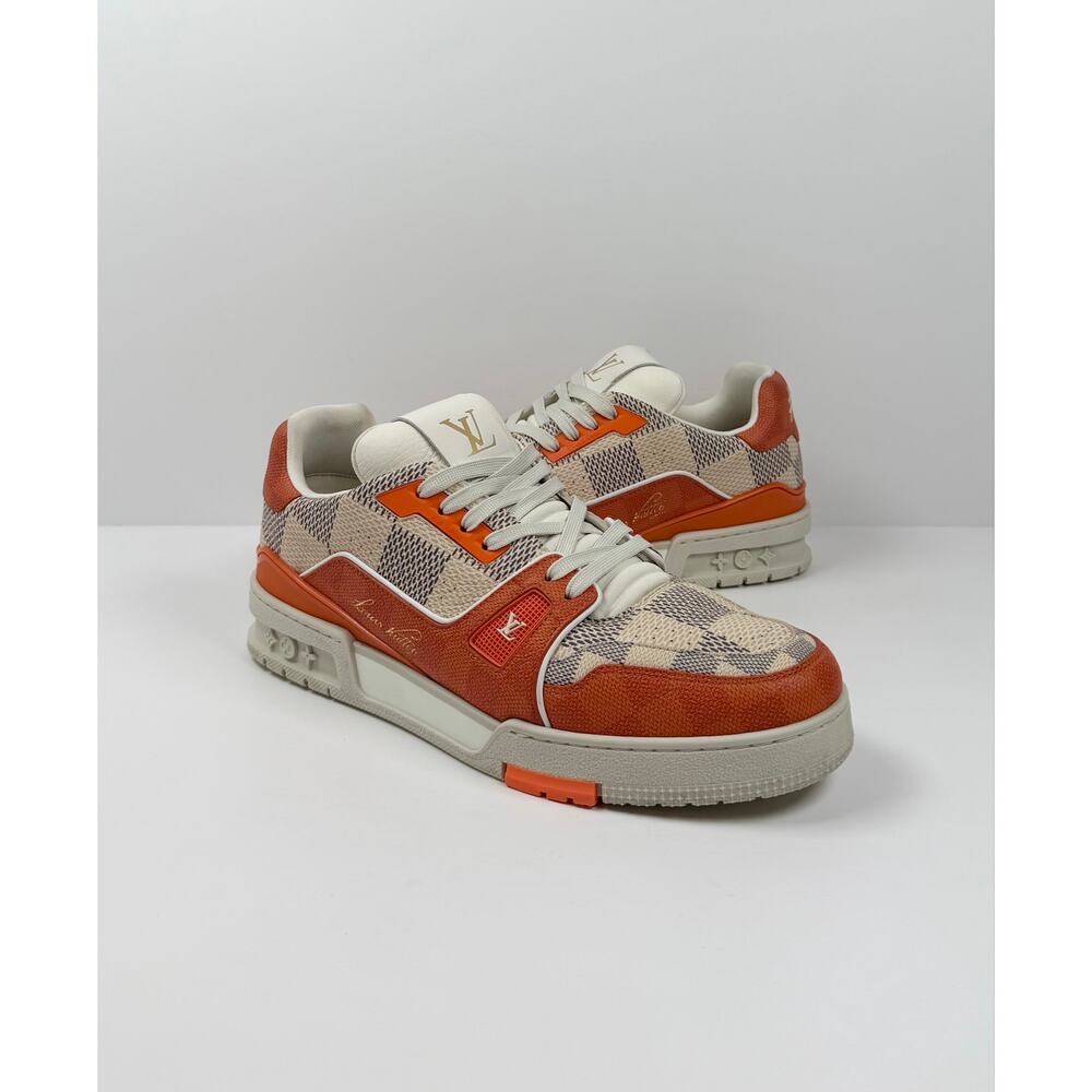 Size 9LV/10US - Louis Vuitton Damier White Orange Trainers - Picture 2 of 8